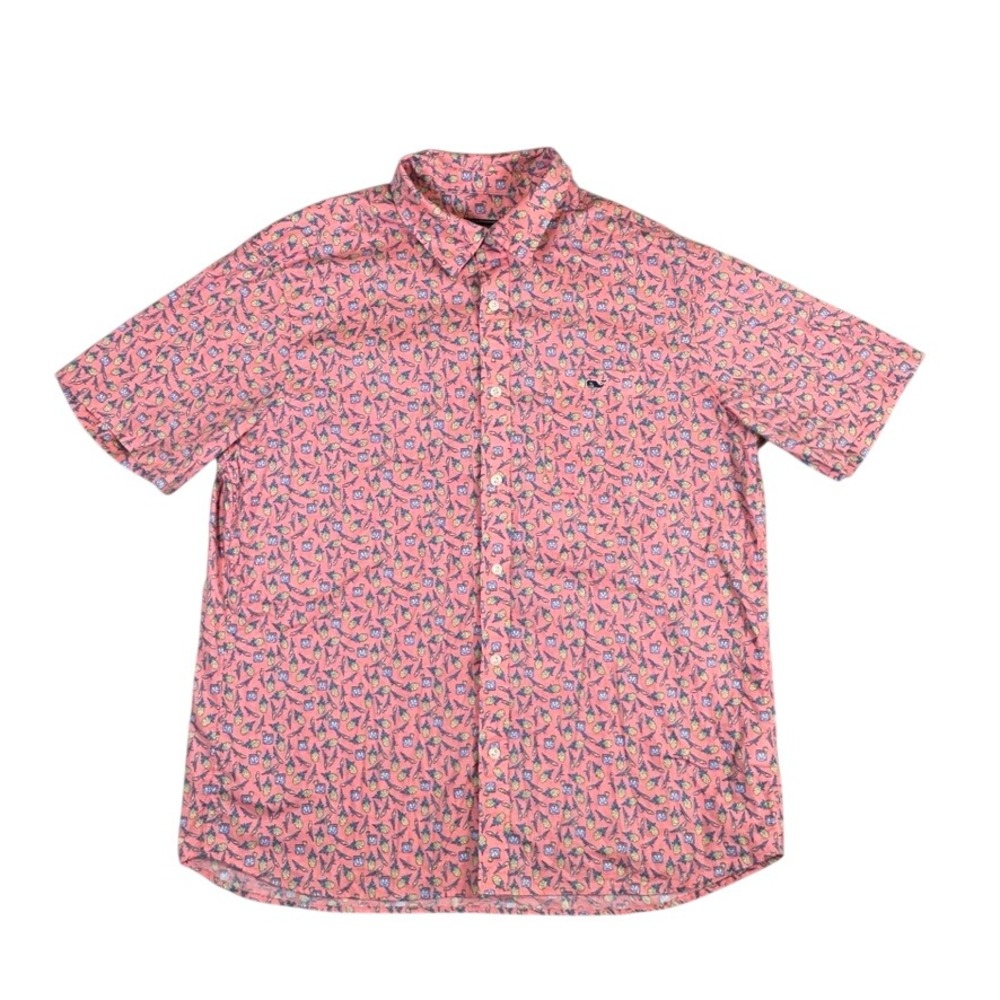 Vineyard Vines Mens Large Pink Pineapple Cocktail Short Sleeve Button Down Shirt